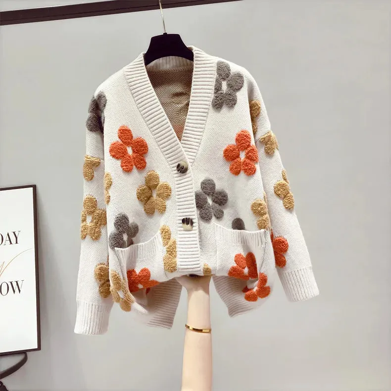 2025 spring and autumn fashion new women's knitted long-sleeved v-neck sweater cardigan jacket women loose western style