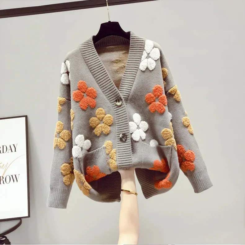 2025 spring and autumn fashion new women's knitted long-sleeved v-neck sweater cardigan jacket women loose western style