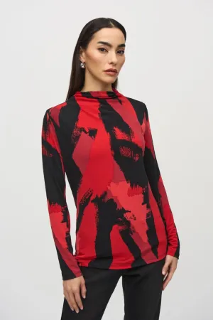 Abstract Print Mock Neck Top