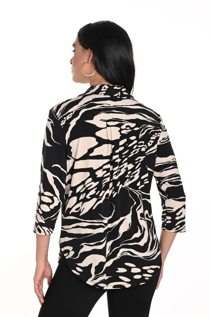 Abstract Print Shirt Collar Top