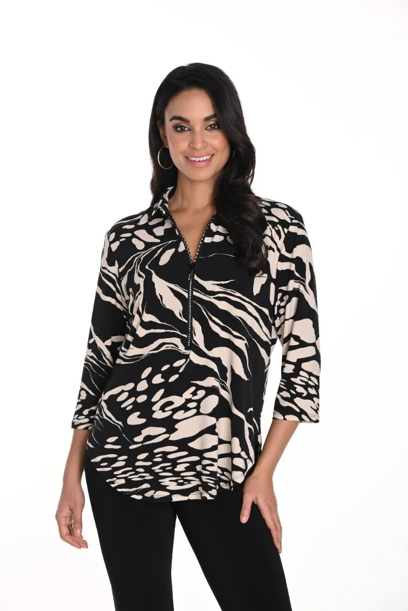 Abstract Print Shirt Collar Top