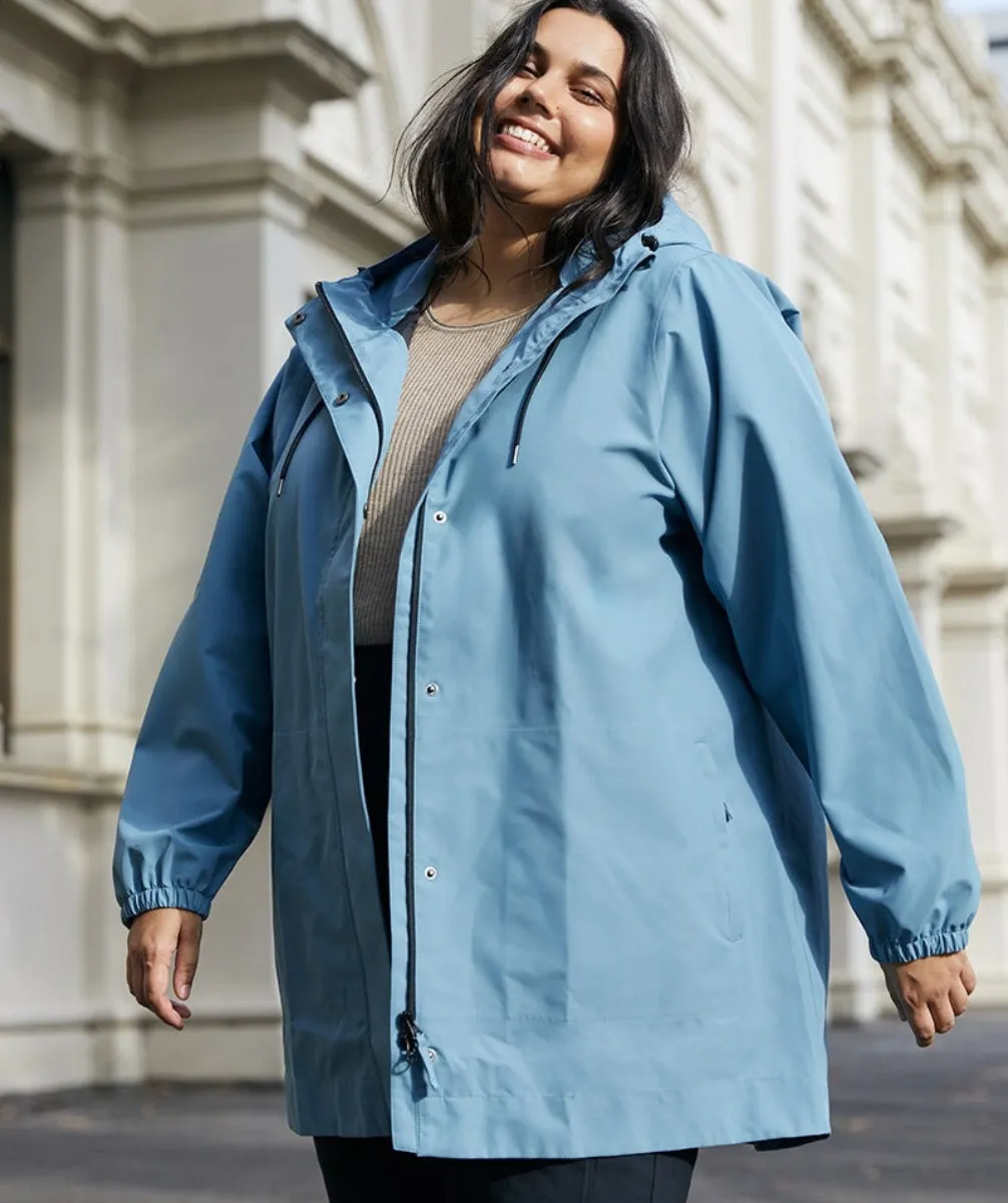 Amble Refuge Womens Plus Size Waterproof Jacket Long Glacier Blue Size 2XL