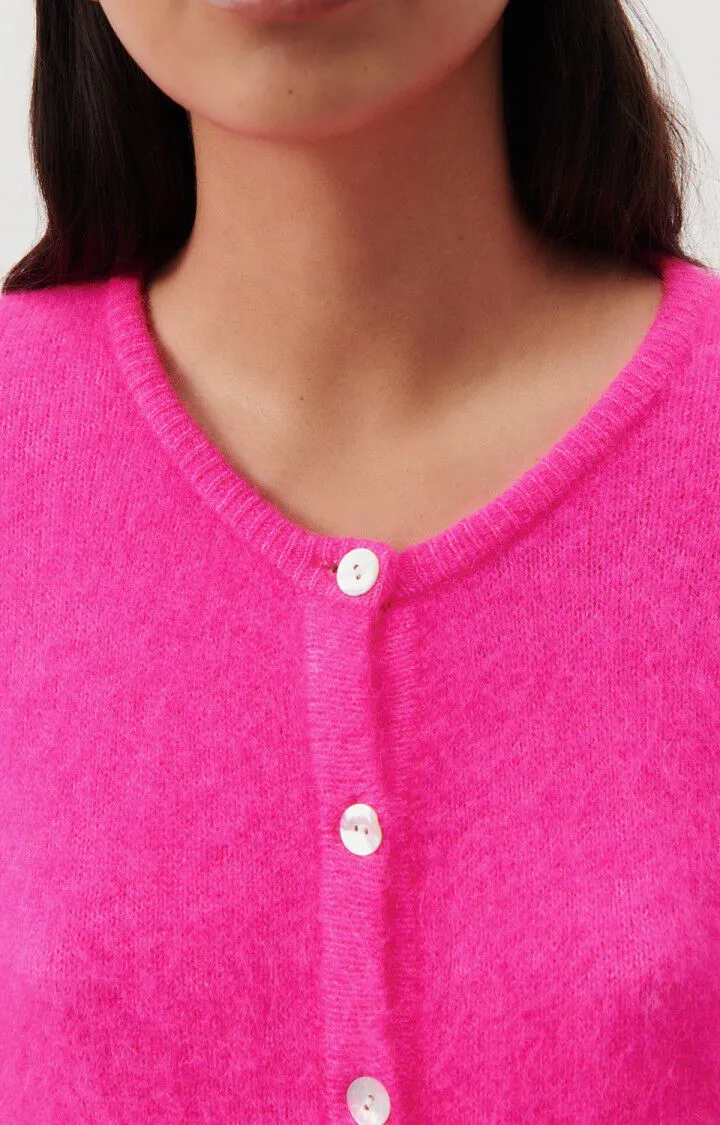 American Vintage – Vitow Button Front Cardigan in Fluorescent Pink Melange