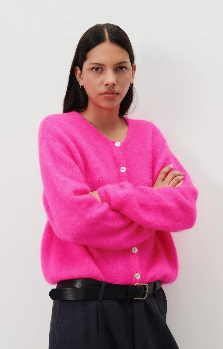 American Vintage – Vitow Button Front Cardigan in Fluorescent Pink Melange