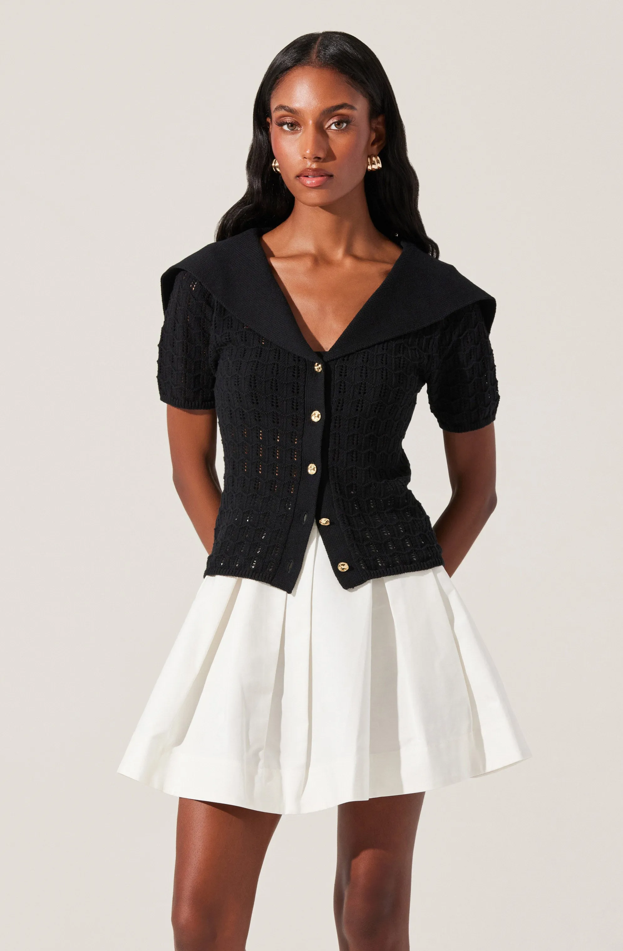 Analissa Pointelle Sailor Collar Cardigan