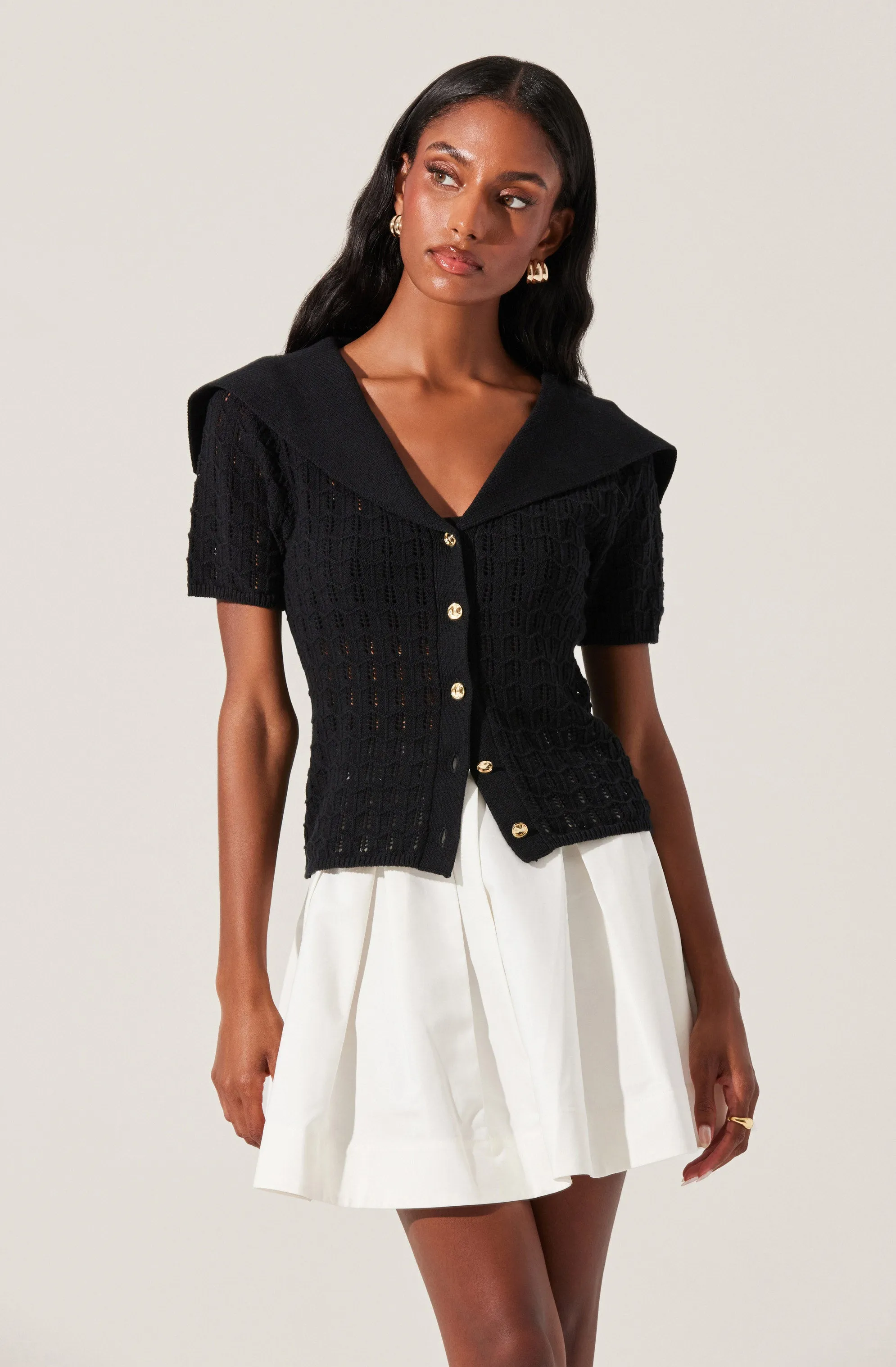 Analissa Pointelle Sailor Collar Cardigan