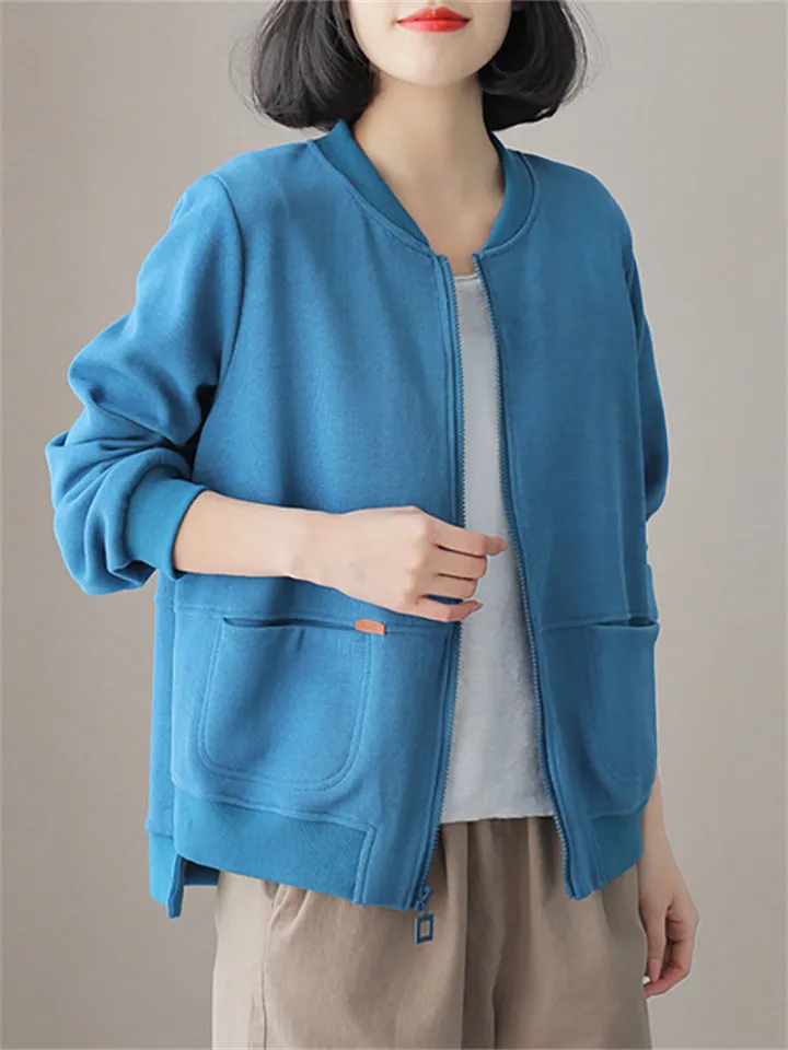 Autumn Winter Solid Color Age-reduced Baseball Uniform Women's Jackets