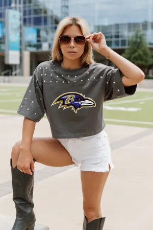 BALTIMORE RAVENS MAKING MOVES ALL-OVER RHINESTONE CROPPED TEE WITH YOKE