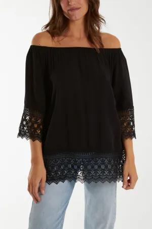 Bardot Lace Detail Hem Top