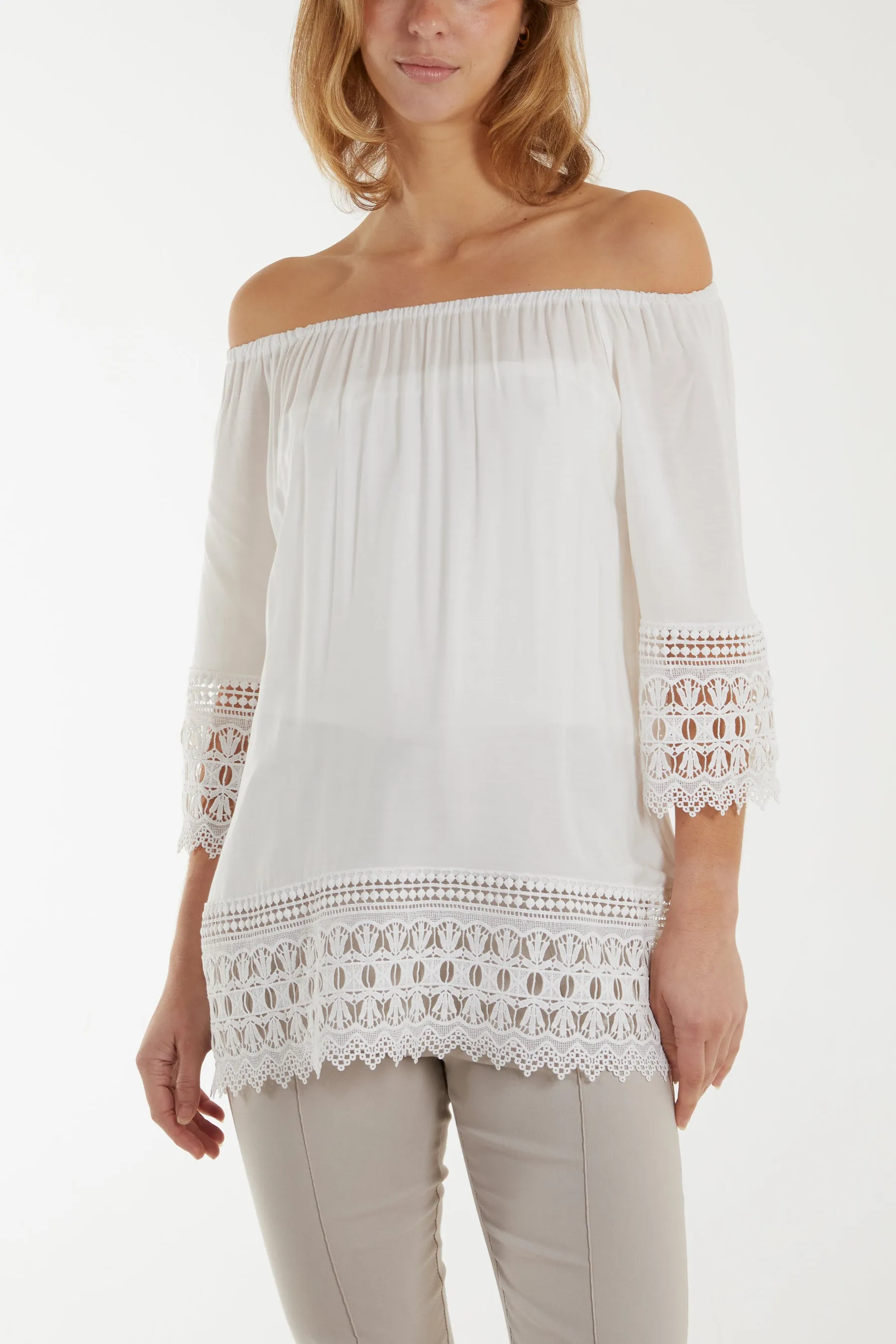 Bardot Lace Detail Hem Top