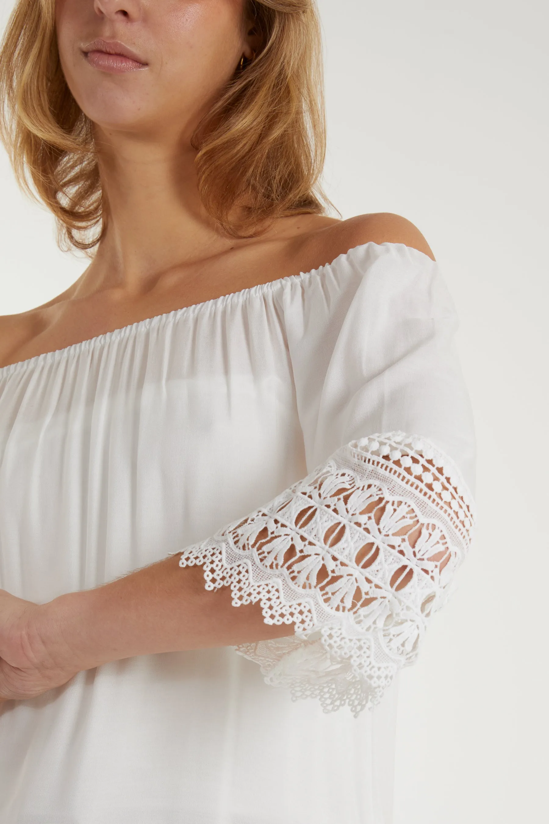 Bardot Lace Detail Hem Top