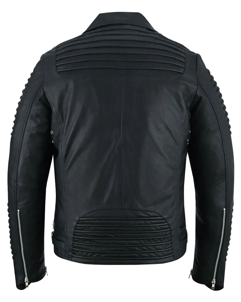 Black Ace Men's Black Fashion Leather Jacket with Ribbed Accents