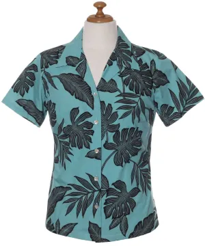 Black Monstera Women's Fitted Hawaiian Shirt