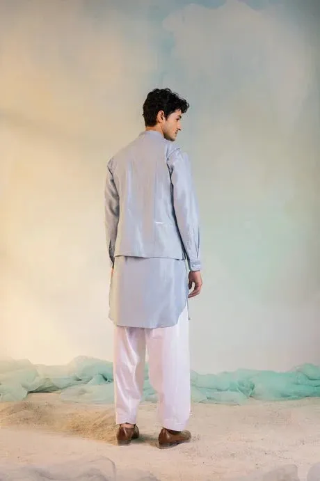 Blue Cotton Chanderi Sequin Work Jacket