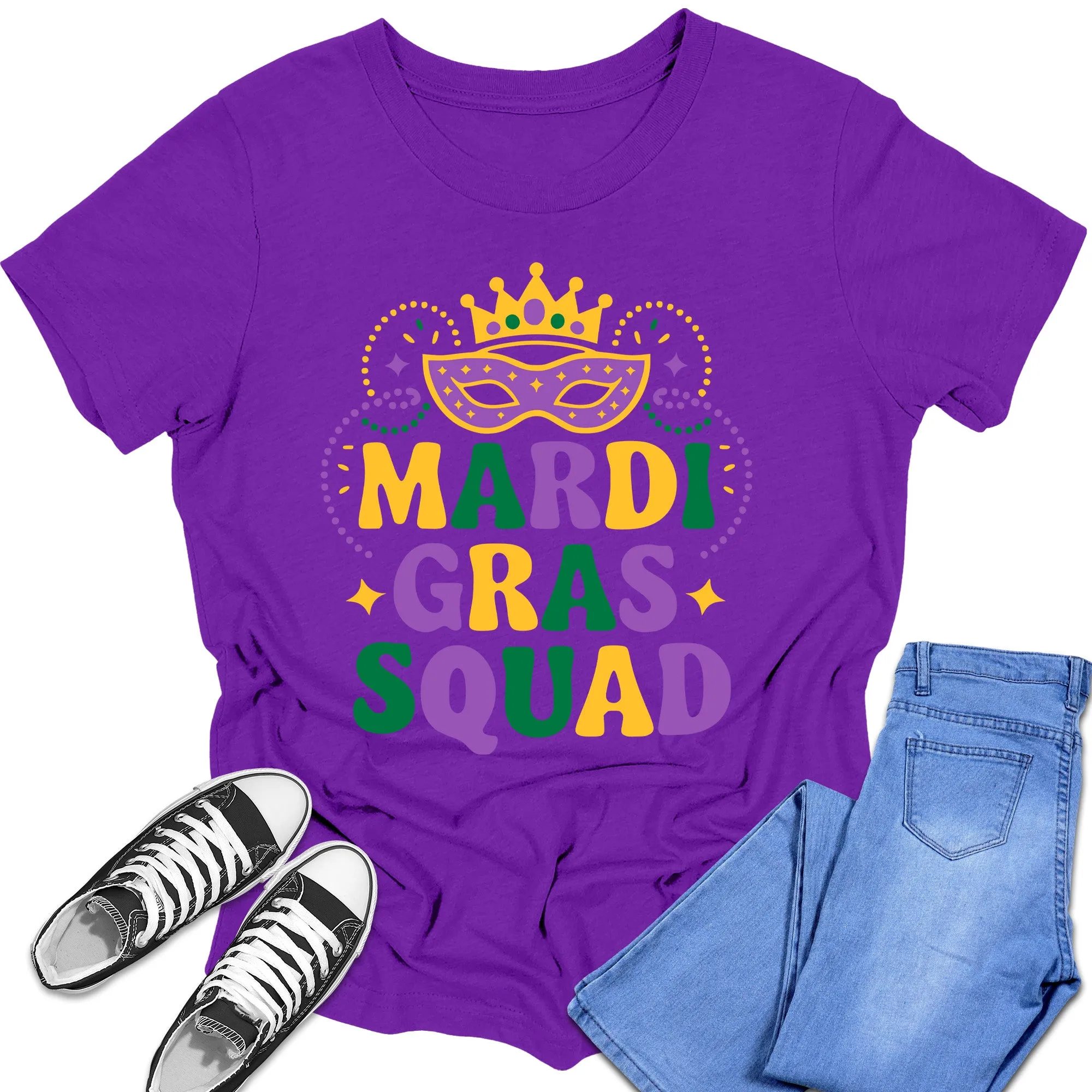 Boys and Girls Trendy Mardi Gras Squad Matching Family Graphic Tees