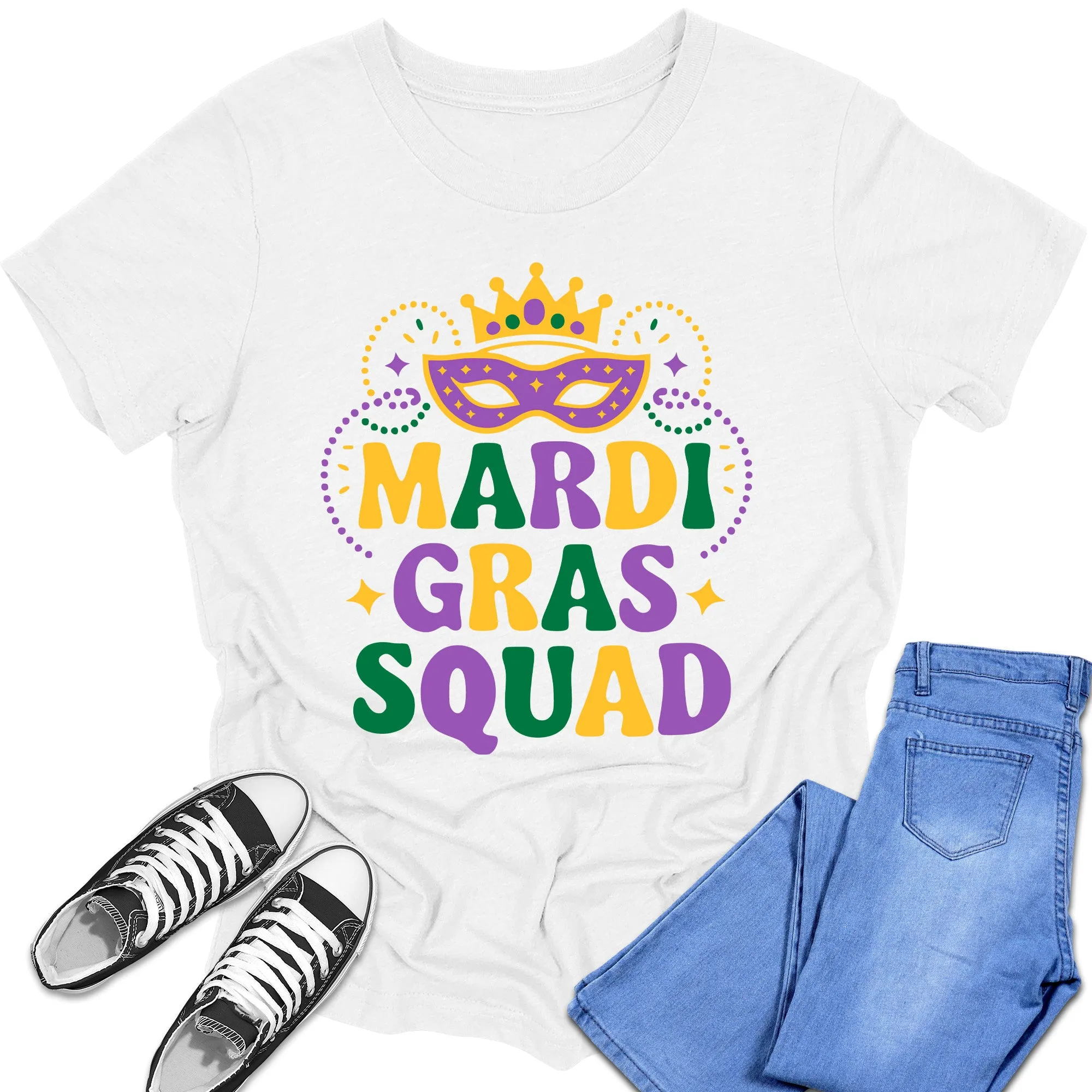 Boys and Girls Trendy Mardi Gras Squad Matching Family Graphic Tees