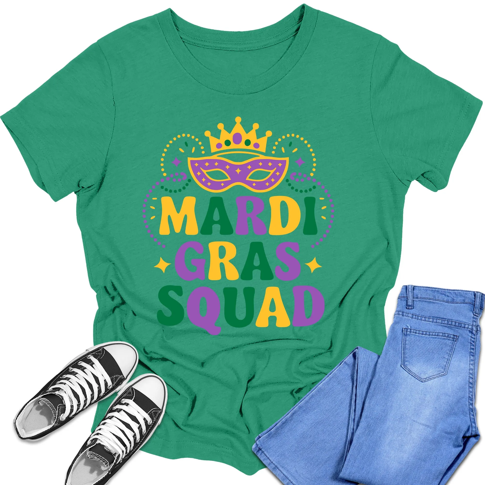 Boys and Girls Trendy Mardi Gras Squad Matching Family Graphic Tees