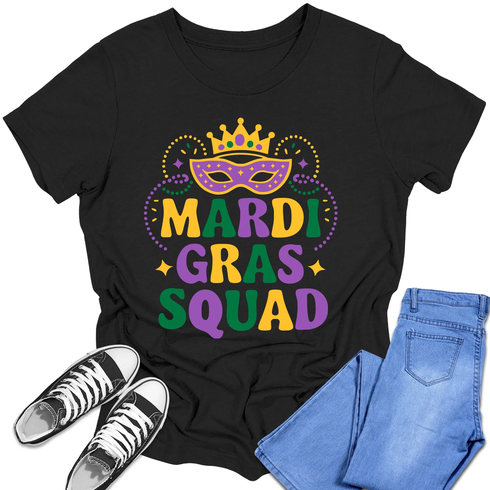 Boys and Girls Trendy Mardi Gras Squad Matching Family Graphic Tees