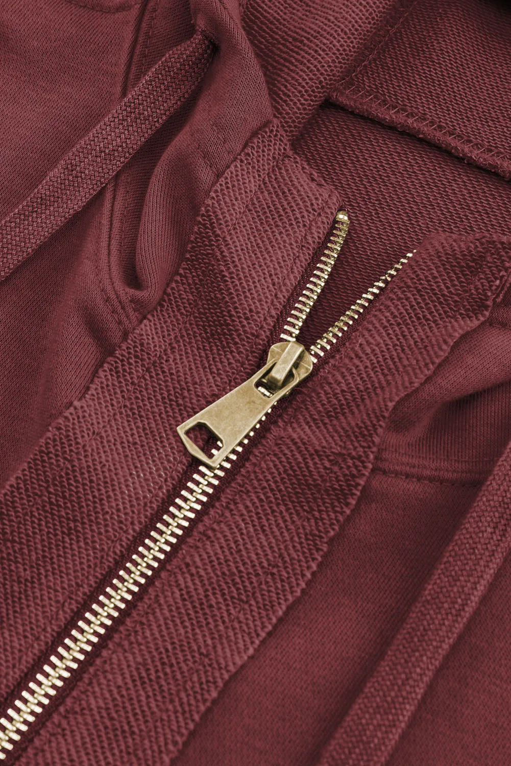 Brown Exposed Seam Zip-Up Hoodie with Raw Hem