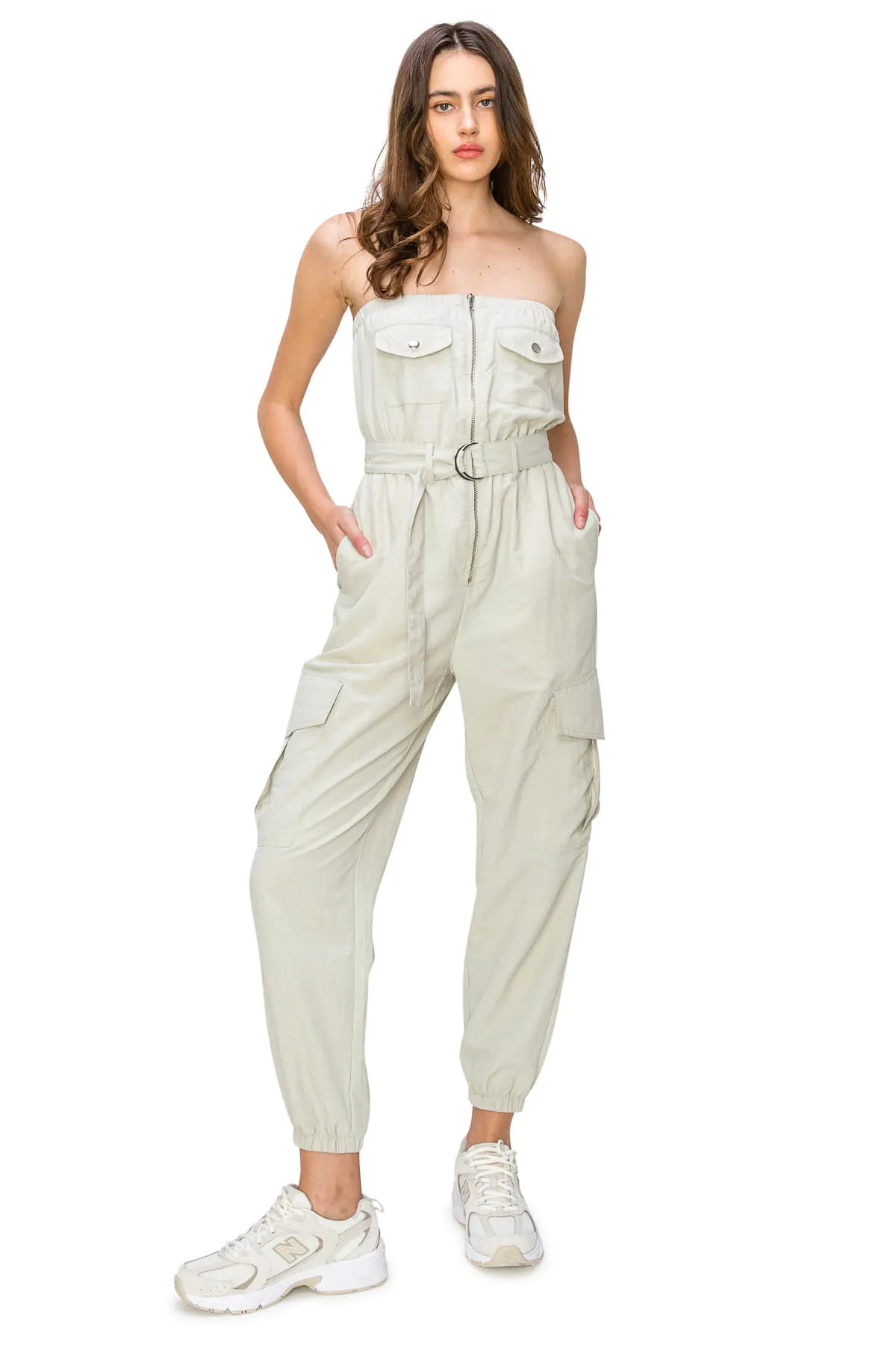 Cargo Belted Jumpsuit - Ecru