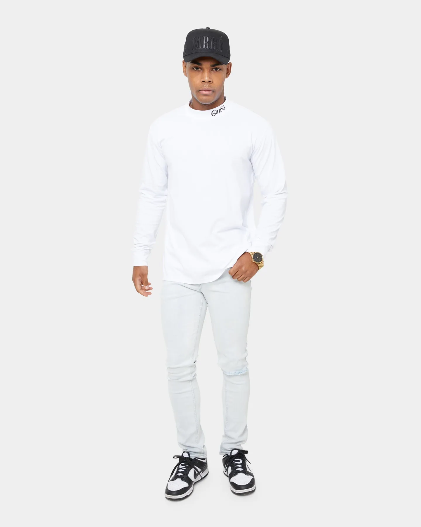 Carré Volle Mock Oversized Long Sleeve T-Shirt White