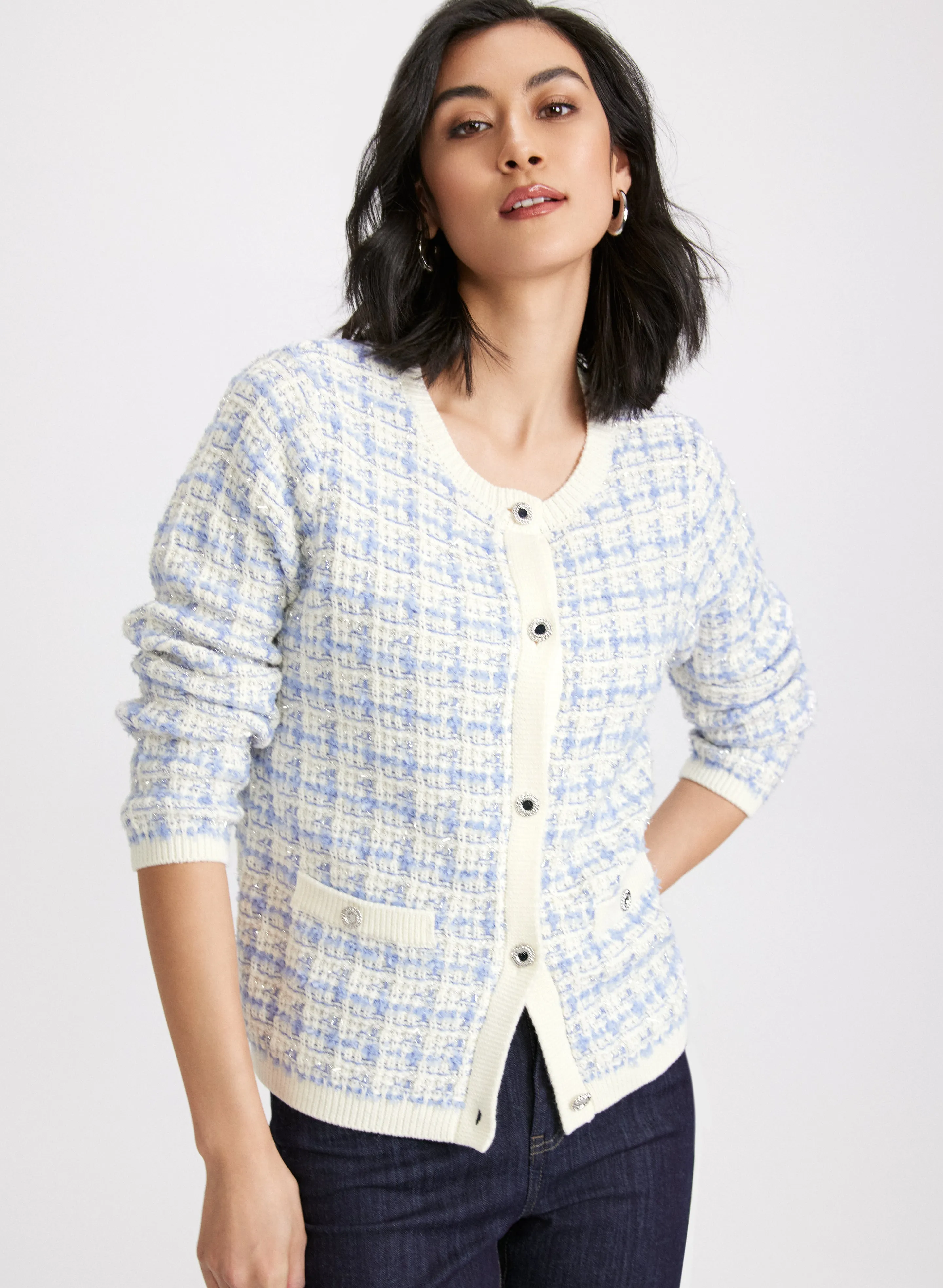 Checkered Bouclé Cardigan