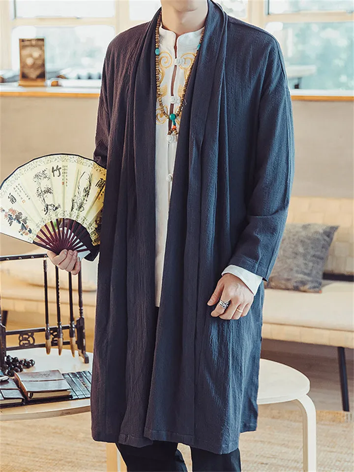 Chinese Style Mid Long Linen Zen Clothing Jacket For Men