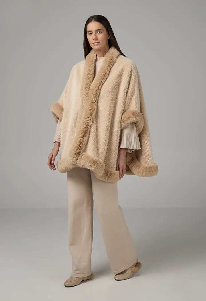 Choice Quilted Faux Fur Poncho Beige