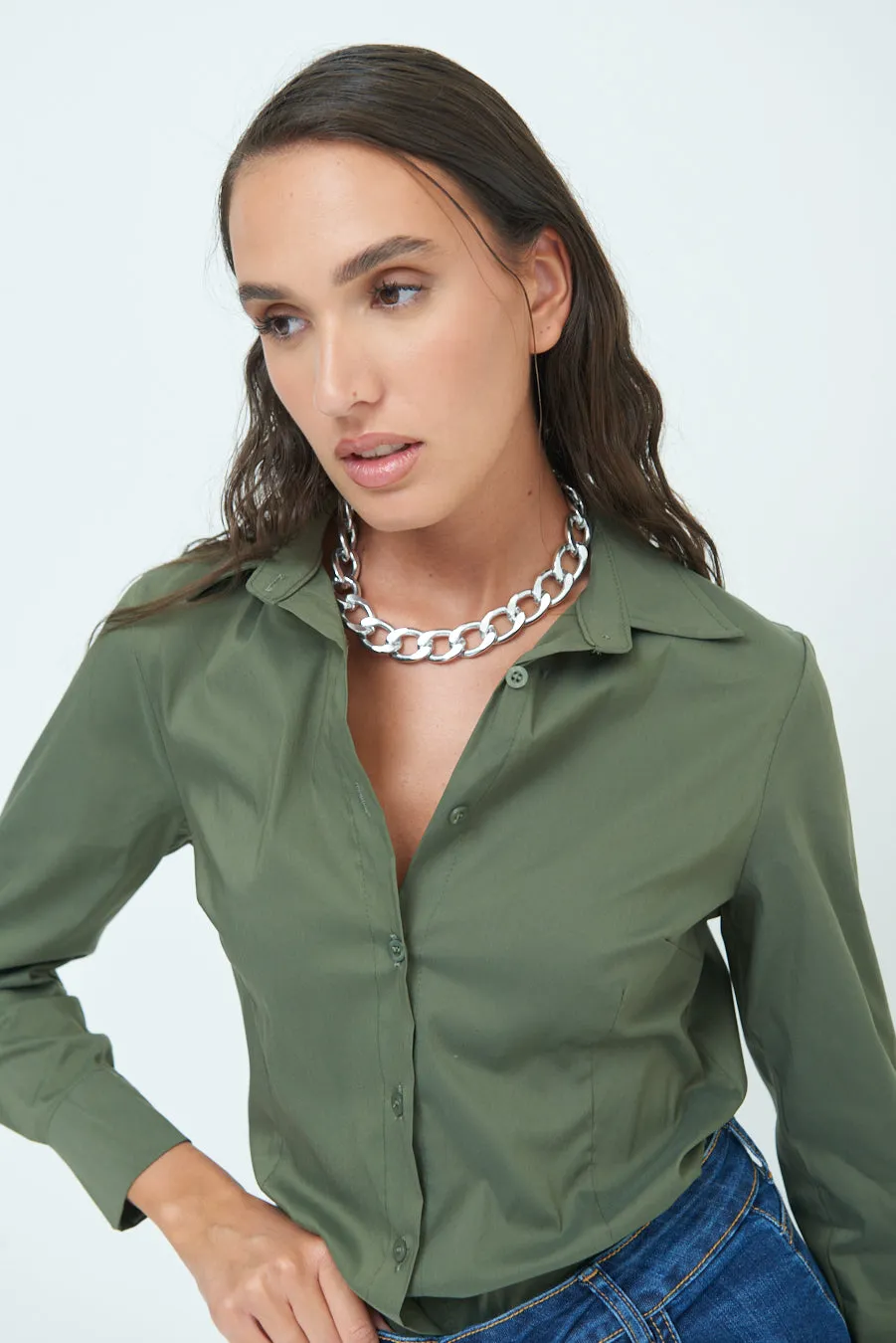 Classic button-down blouse with pointed collar wholesale