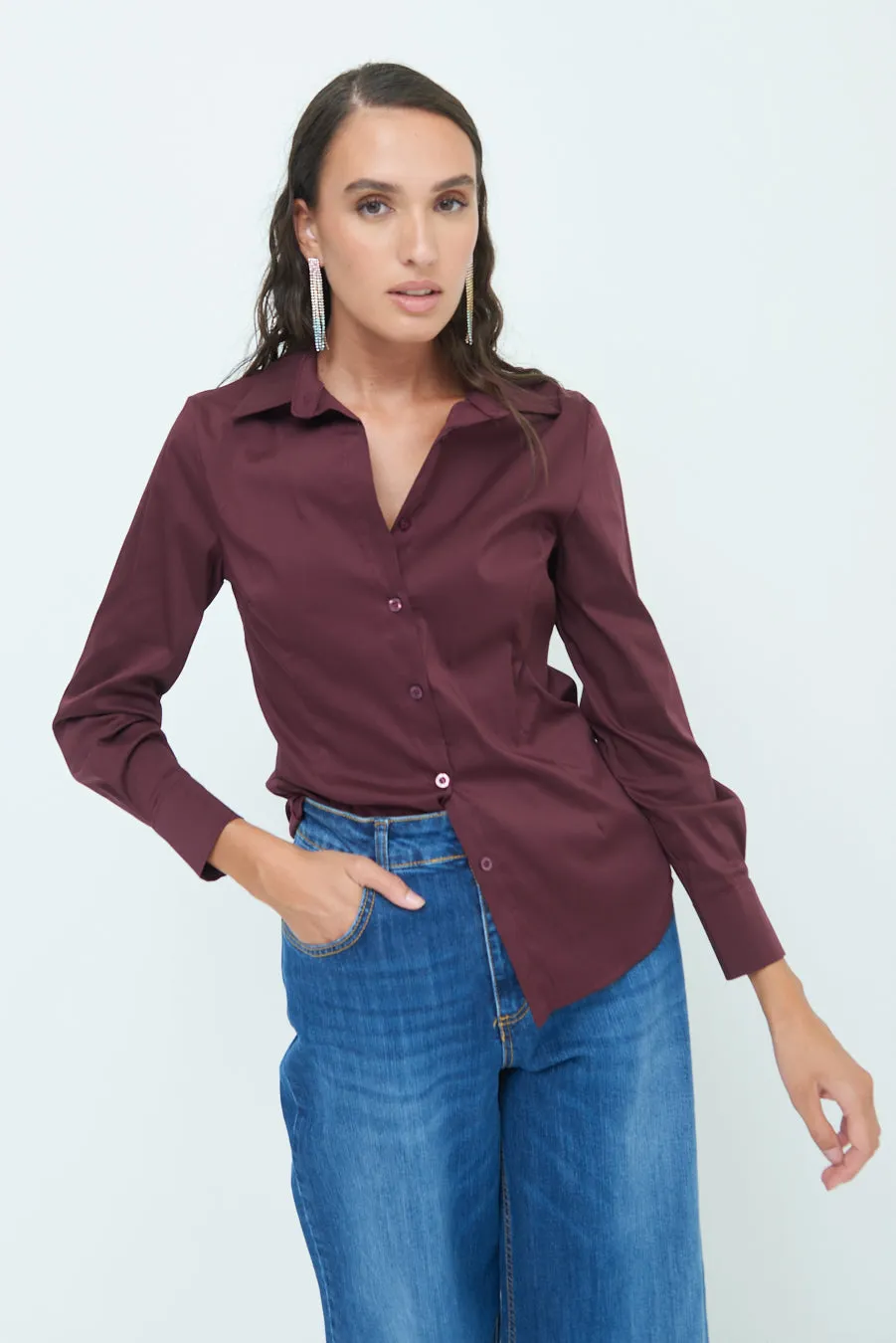 Classic button-down blouse with pointed collar wholesale