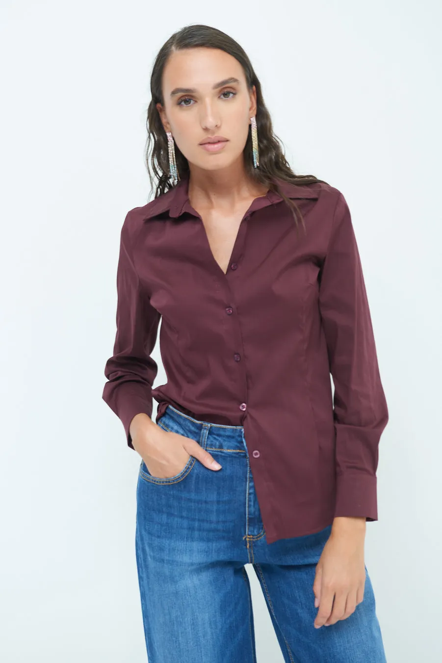 Classic button-down blouse with pointed collar wholesale