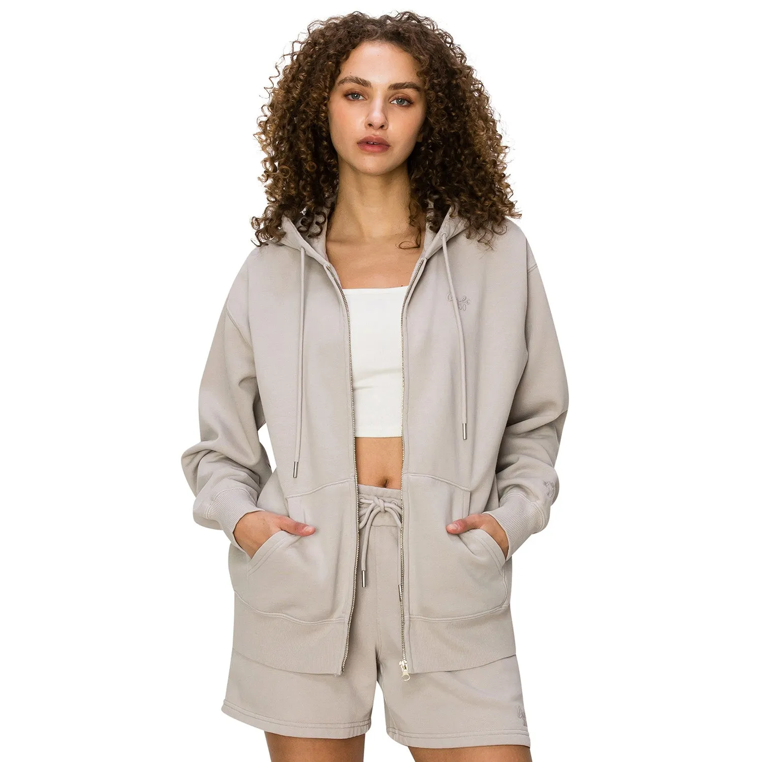 Cloud Fleece Zip Up Hoodie - Light Taupe