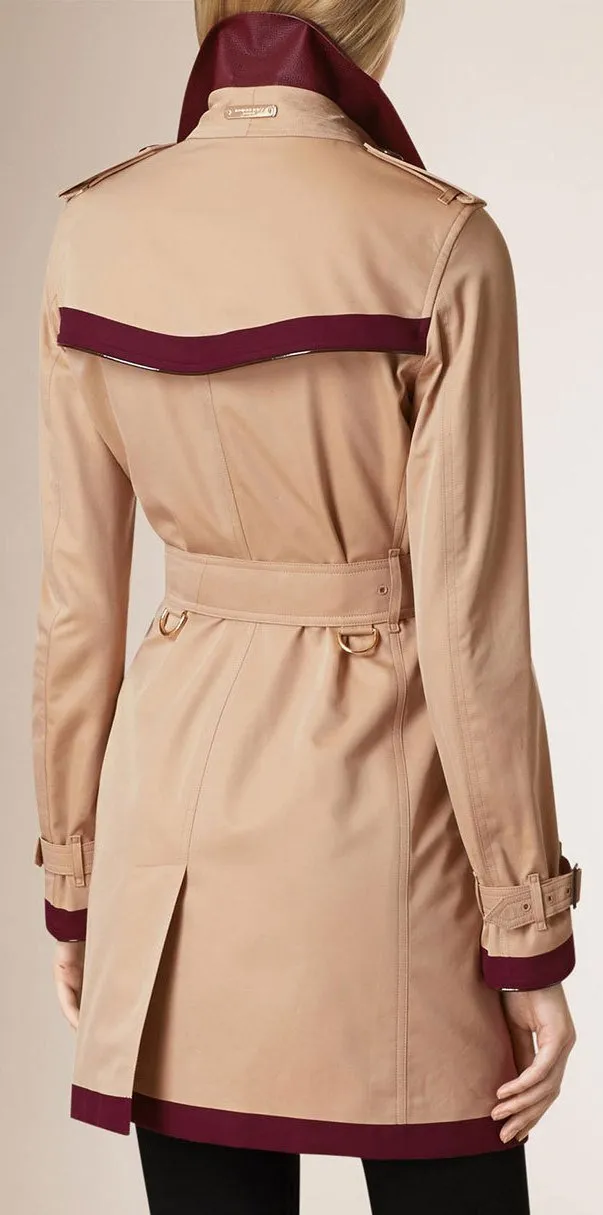 Color Block Cotton Trench Coat in Khaki