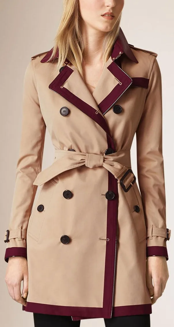 Color Block Cotton Trench Coat in Khaki