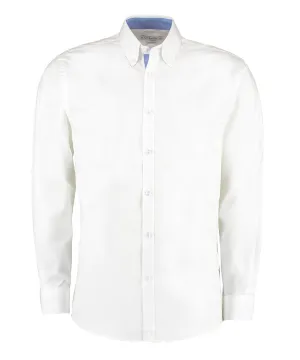 Contrast premium Oxford shirt (button-down collar) long-sleeved (tailored fit) | White/Mid Blue