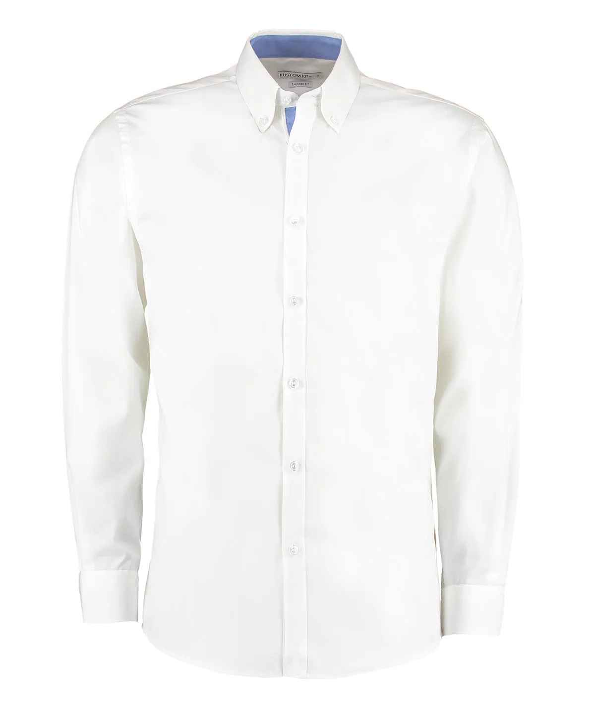 Contrast premium Oxford shirt (button-down collar) long-sleeved (tailored fit) | White/Mid Blue