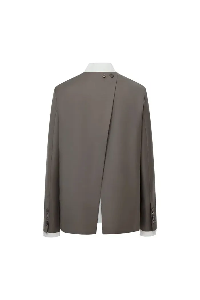 Cora Layered Look Blazer Jacket in Fine Wool Blend