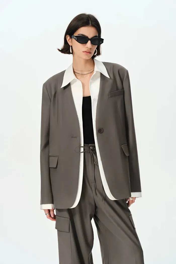 Cora Layered Look Blazer Jacket in Fine Wool Blend