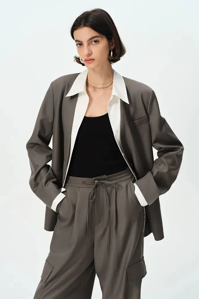 Cora Layered Look Blazer Jacket in Fine Wool Blend