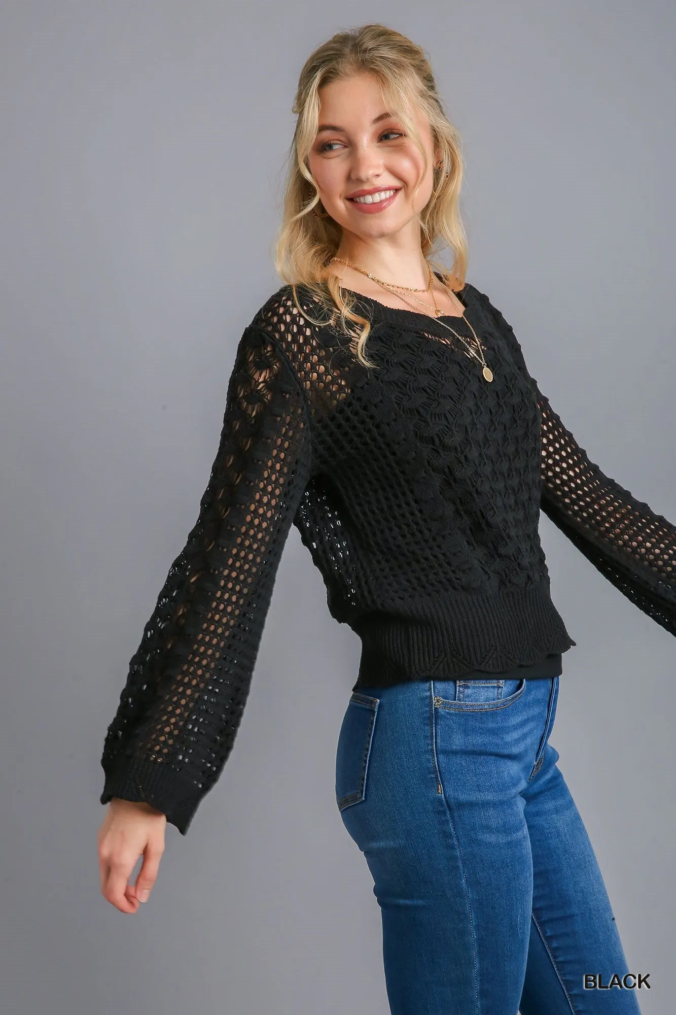 Crochet Light Weight Sweater - Black