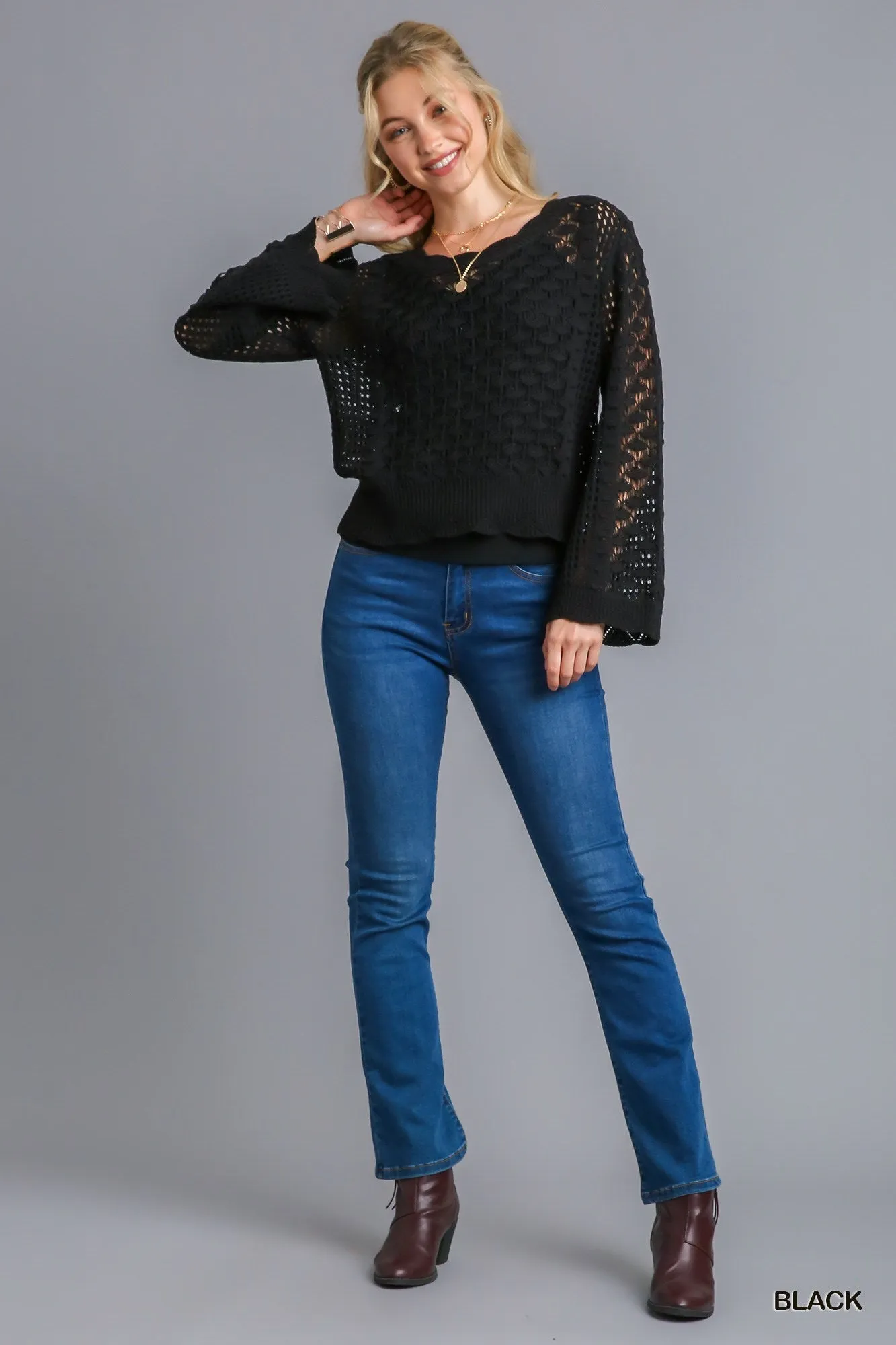 Crochet Light Weight Sweater - Black