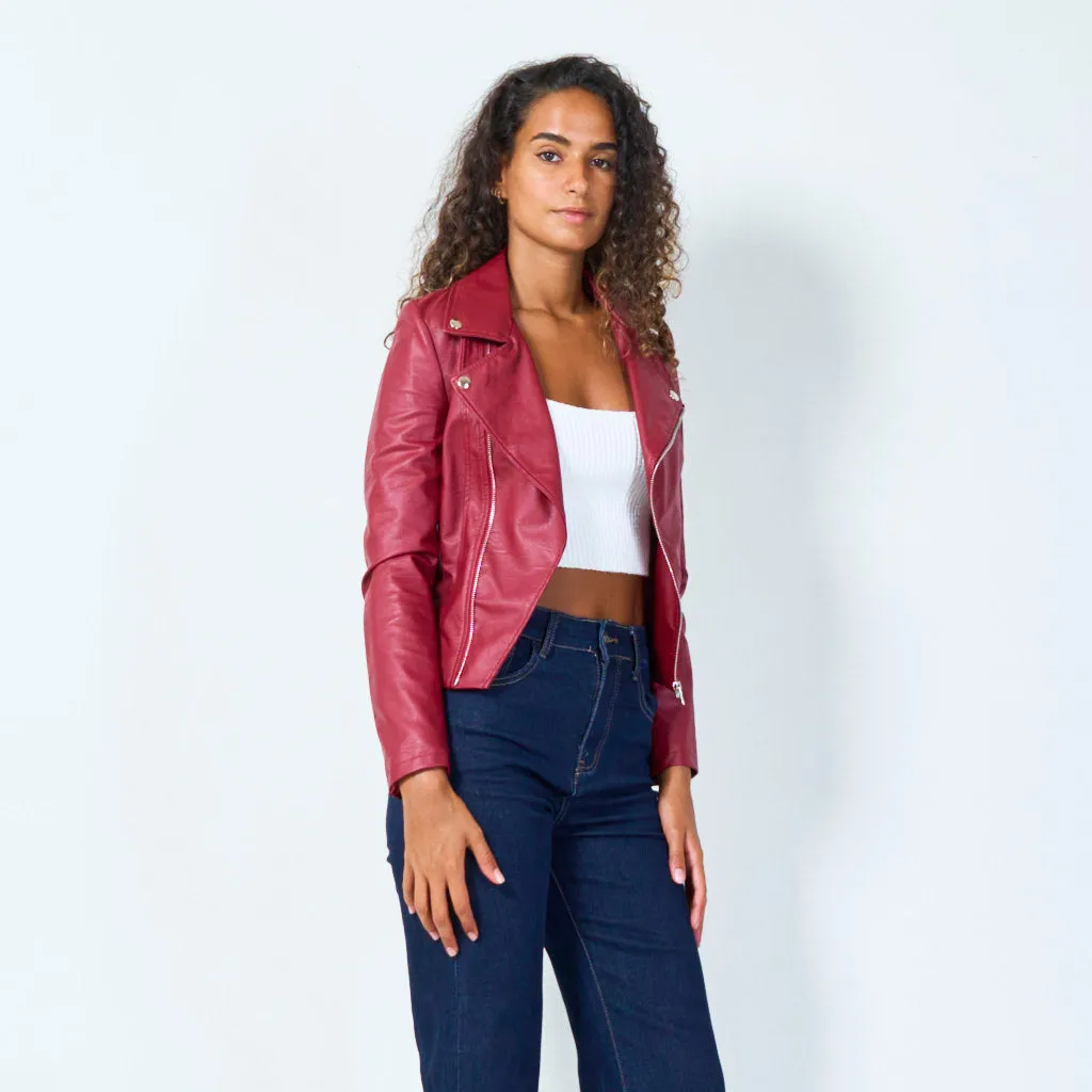 Cropped asymmetric moto jacket wholesale