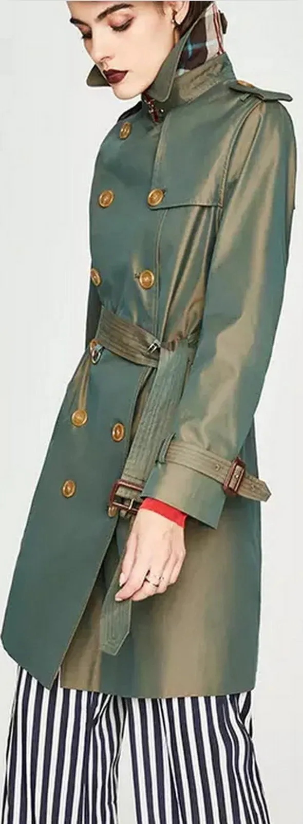 Double-Breasted Trench Coat, Green