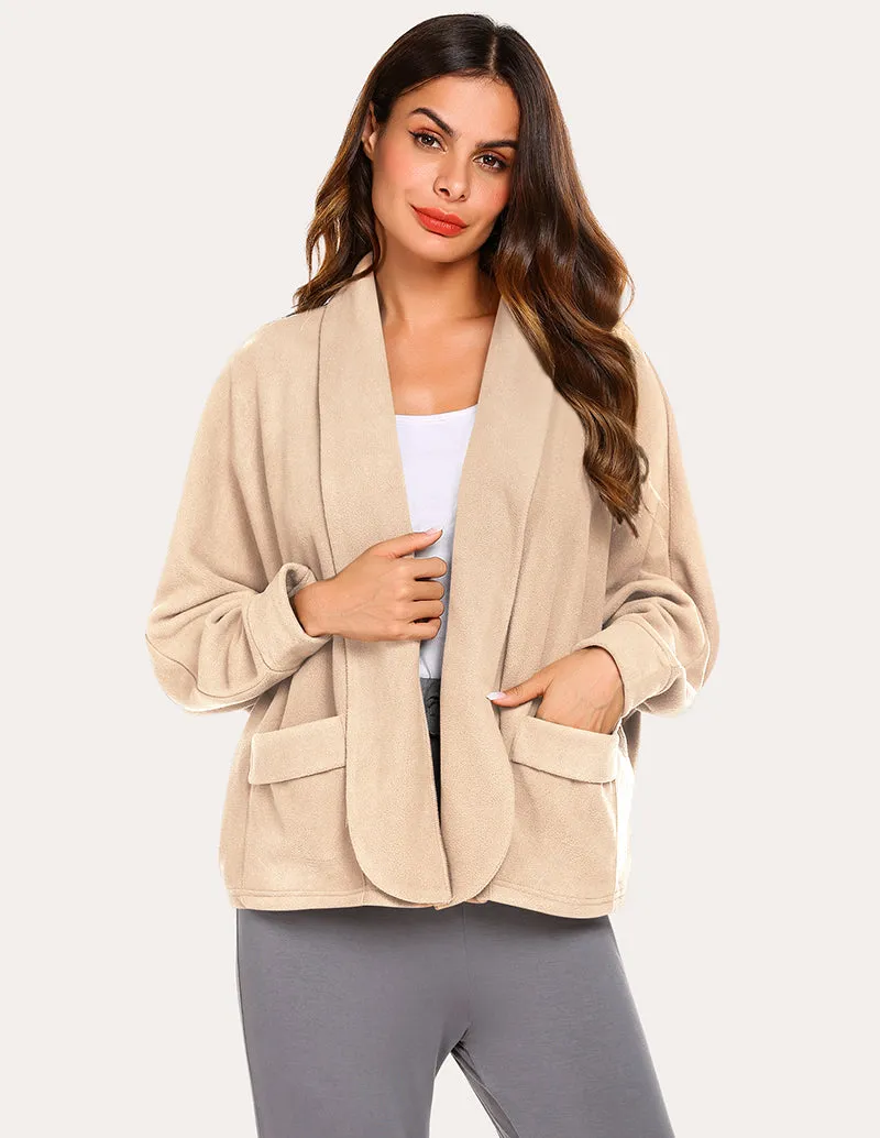 Ekouaer Fleece Lapel Collar Cardigan (US Only)