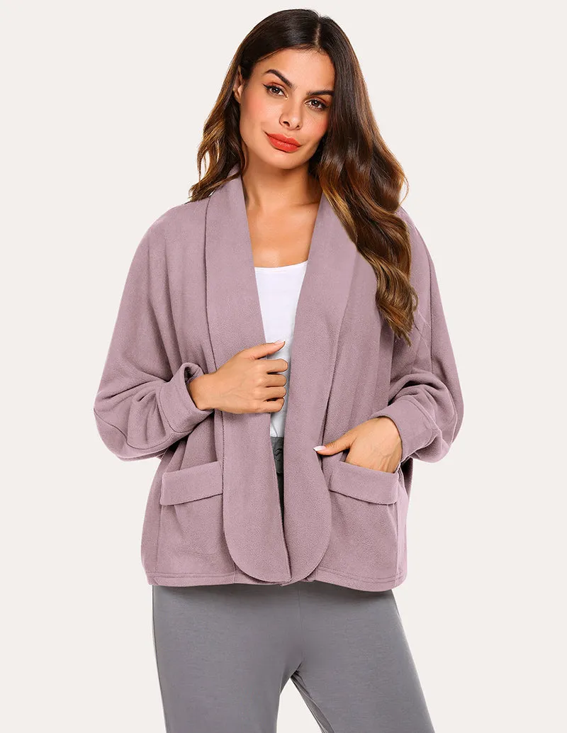 Ekouaer Fleece Lapel Collar Cardigan (US Only)