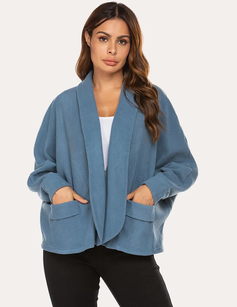 Ekouaer Fleece Lapel Collar Cardigan (US Only)