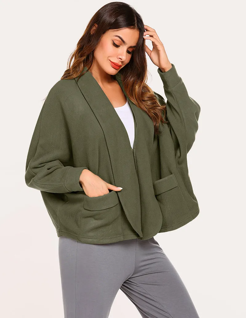 Ekouaer Fleece Lapel Collar Cardigan (US Only)