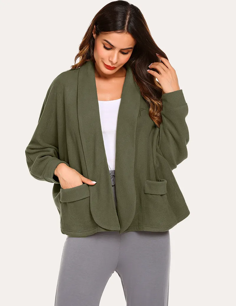 Ekouaer Fleece Lapel Collar Cardigan (US Only)