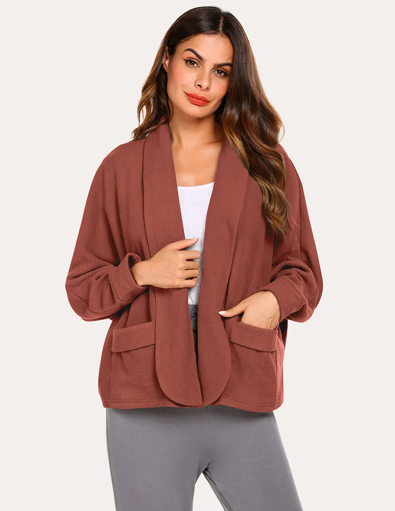 Ekouaer Fleece Lapel Collar Cardigan (US Only)