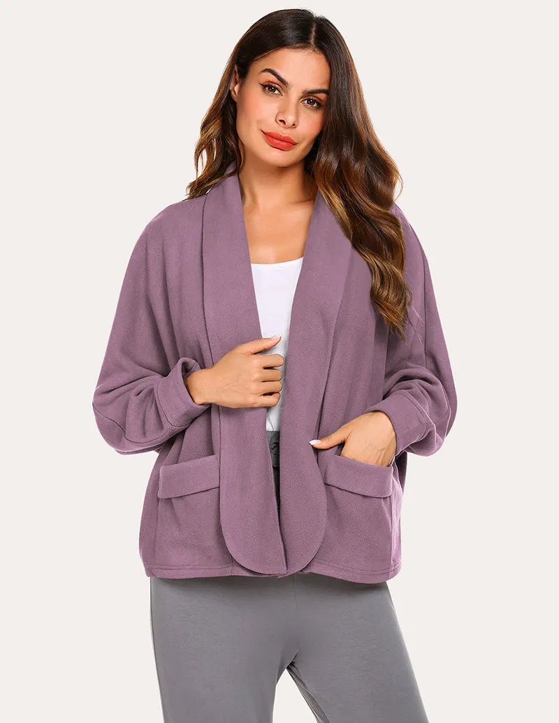 Ekouaer Fleece Lapel Collar Cardigan (US Only)